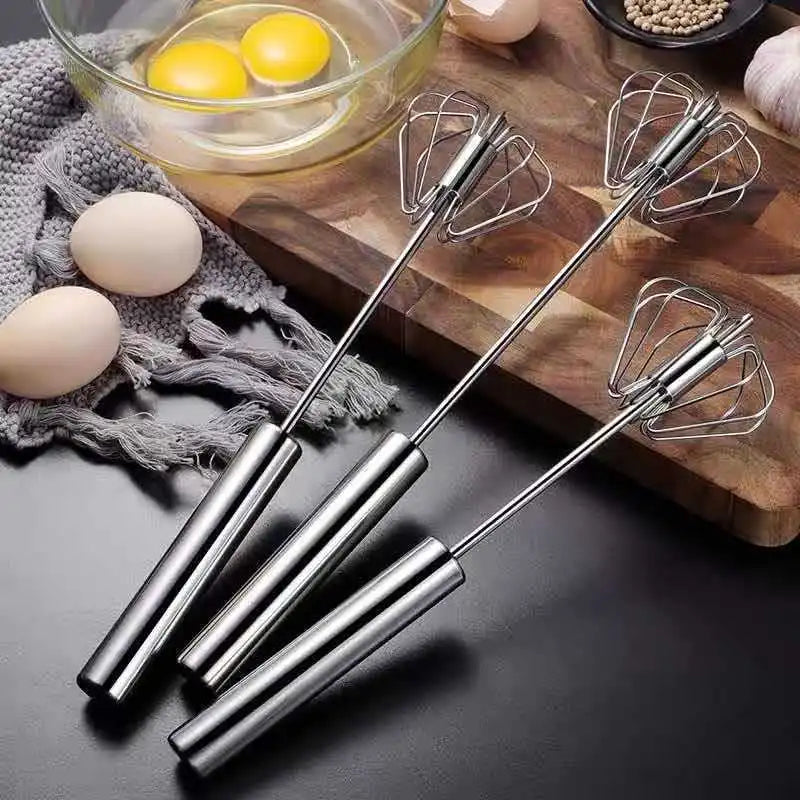 Semi-Automatic Egg Beater 304 Stainless Steel Egg Whisk Manual Hand Mixer Self Turning Egg Stirrer Kitchen Egg Tools